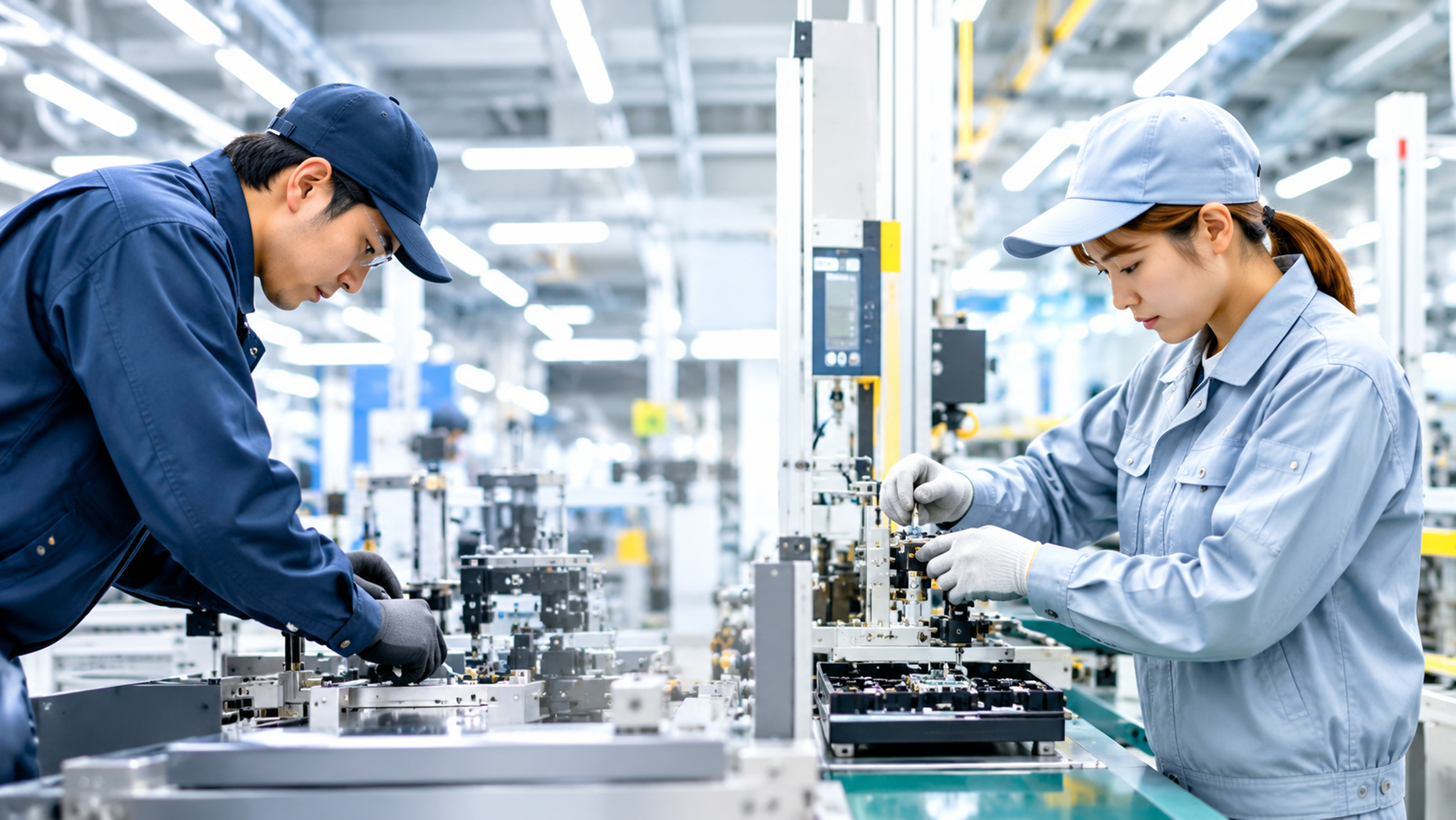 製造現場で作業する二人のスタッフ